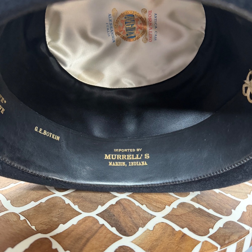 Vintage Borsalino Bowler Hat Diamante Twenty Five Black Fur Felt‎ Italy Size 7 - Picture 7 of 9